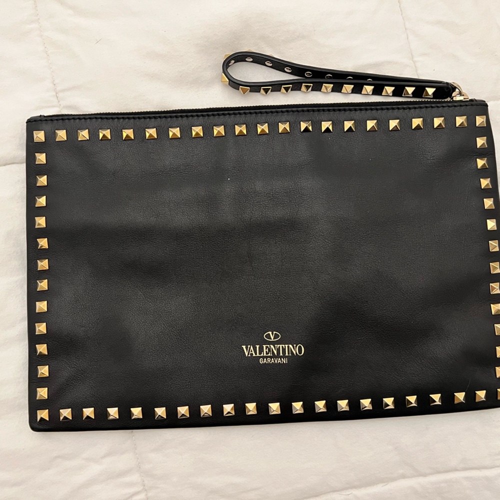 Valentino large leather wristlet clutch